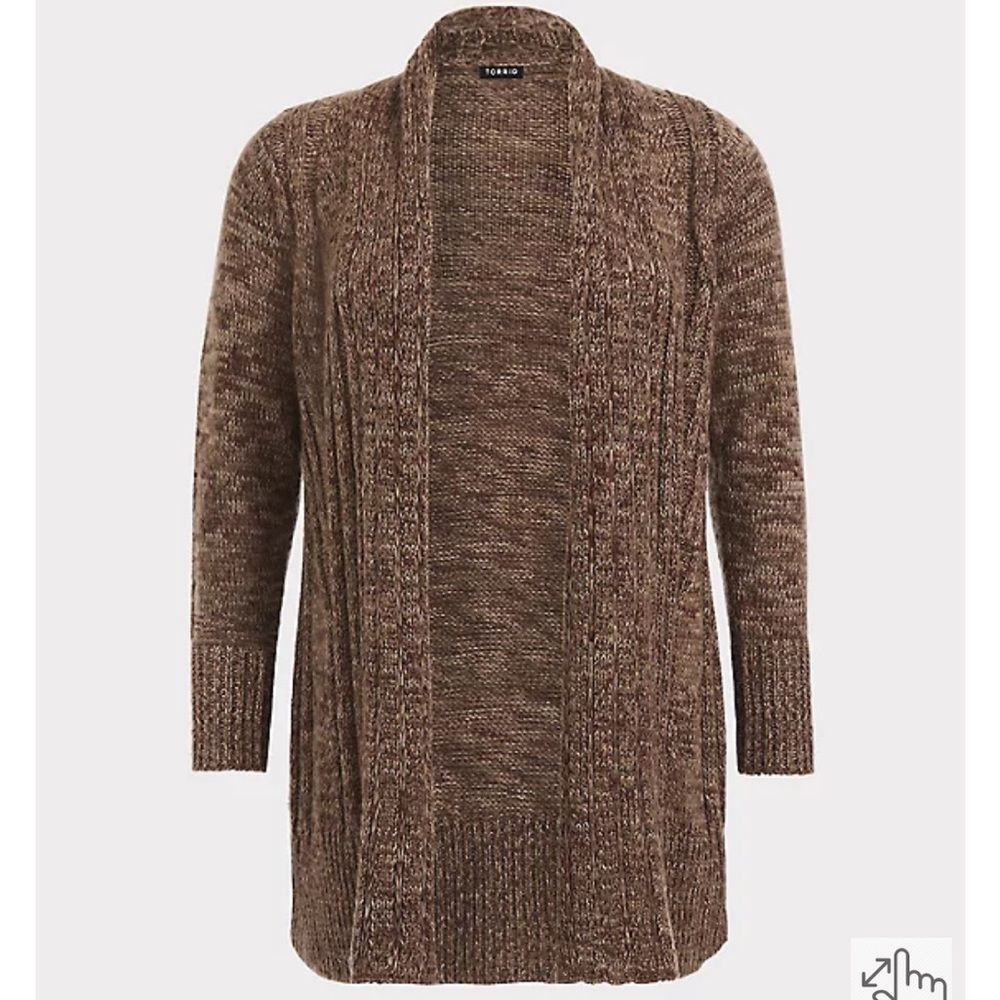 Torrid Open Cable Knit Cardigan Long Line Mid-length Sweater Brown Marled 00 - Picture 3 of 10
